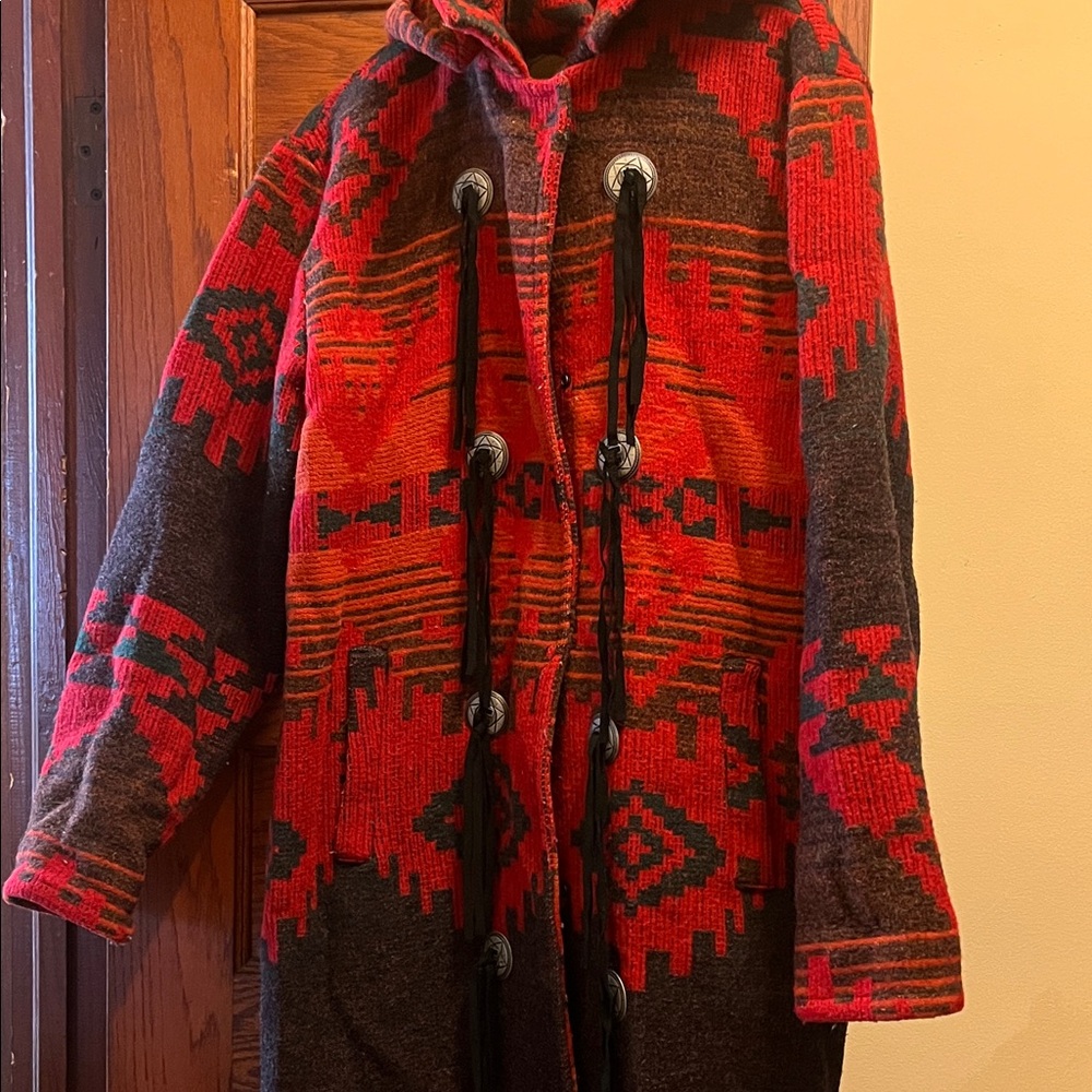 Woolrich Red and Brown Patterned Winter Wool Coat
